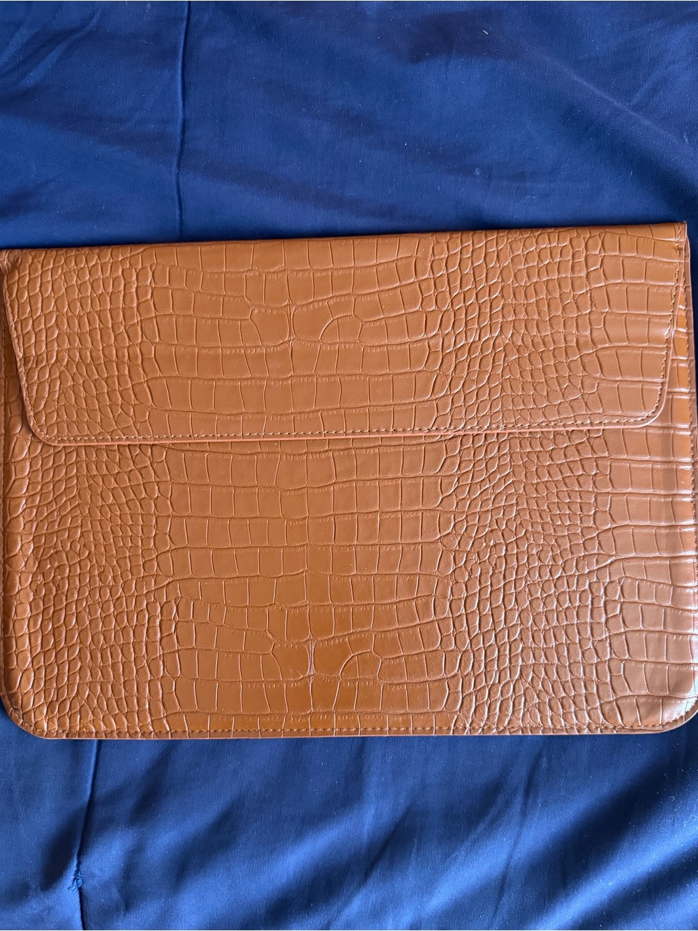 Croc-Embossed Leather Laptop Sleeve Brown